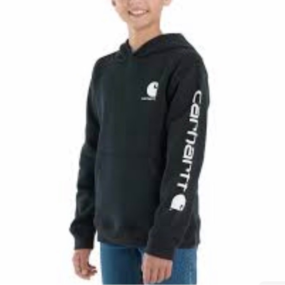 Carhartt Pullover Hoodie Black / White‎ Graphic Logo Boys XL -TS6272-B